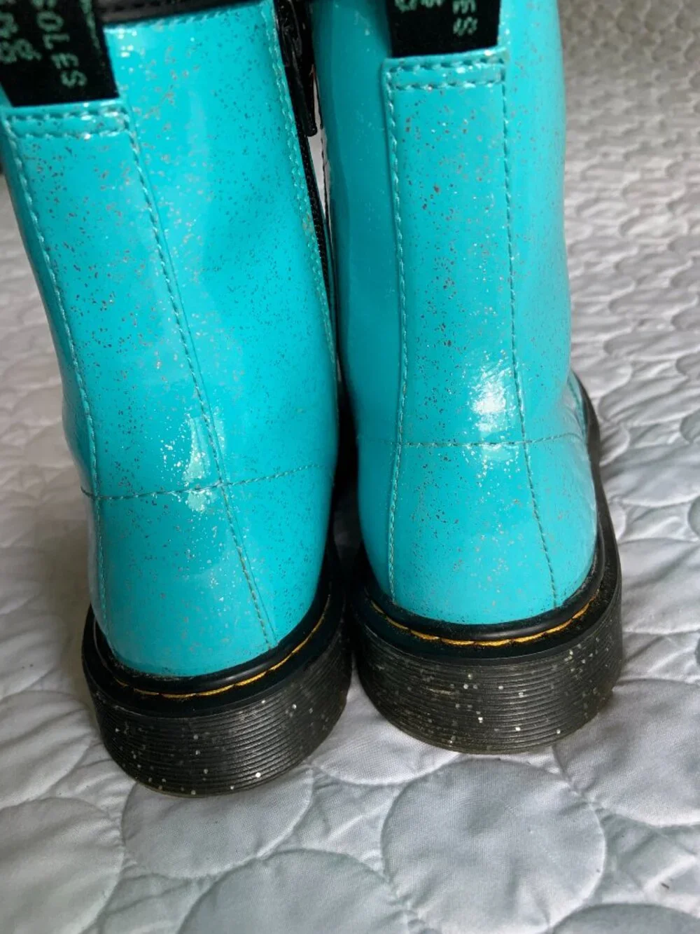 Dr. Martens 1460 Teal Glitter Patent Boots girls sz 6 like new